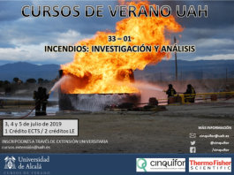 Cartel promocional del Curso de Verano 2019 "Incendios: investigación y análisis (4.ª Ed.)"